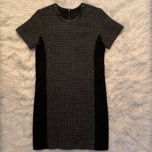 J CREW Wool Herringbone Short Sleeve Dress with Leather Trim Collar